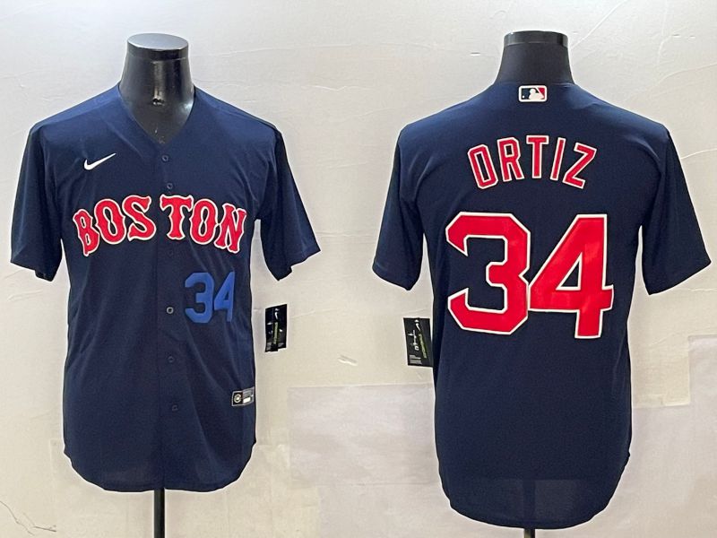 Men Boston Red Sox 34 Ortiz Blue Game 2025 Nike MLB Jersey style 4